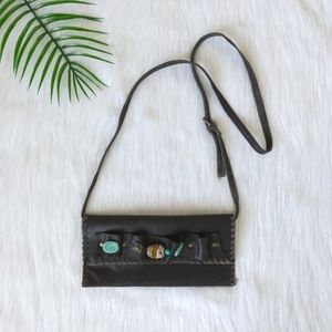 Western black leather and turquoise stone crossbody bag and clutch